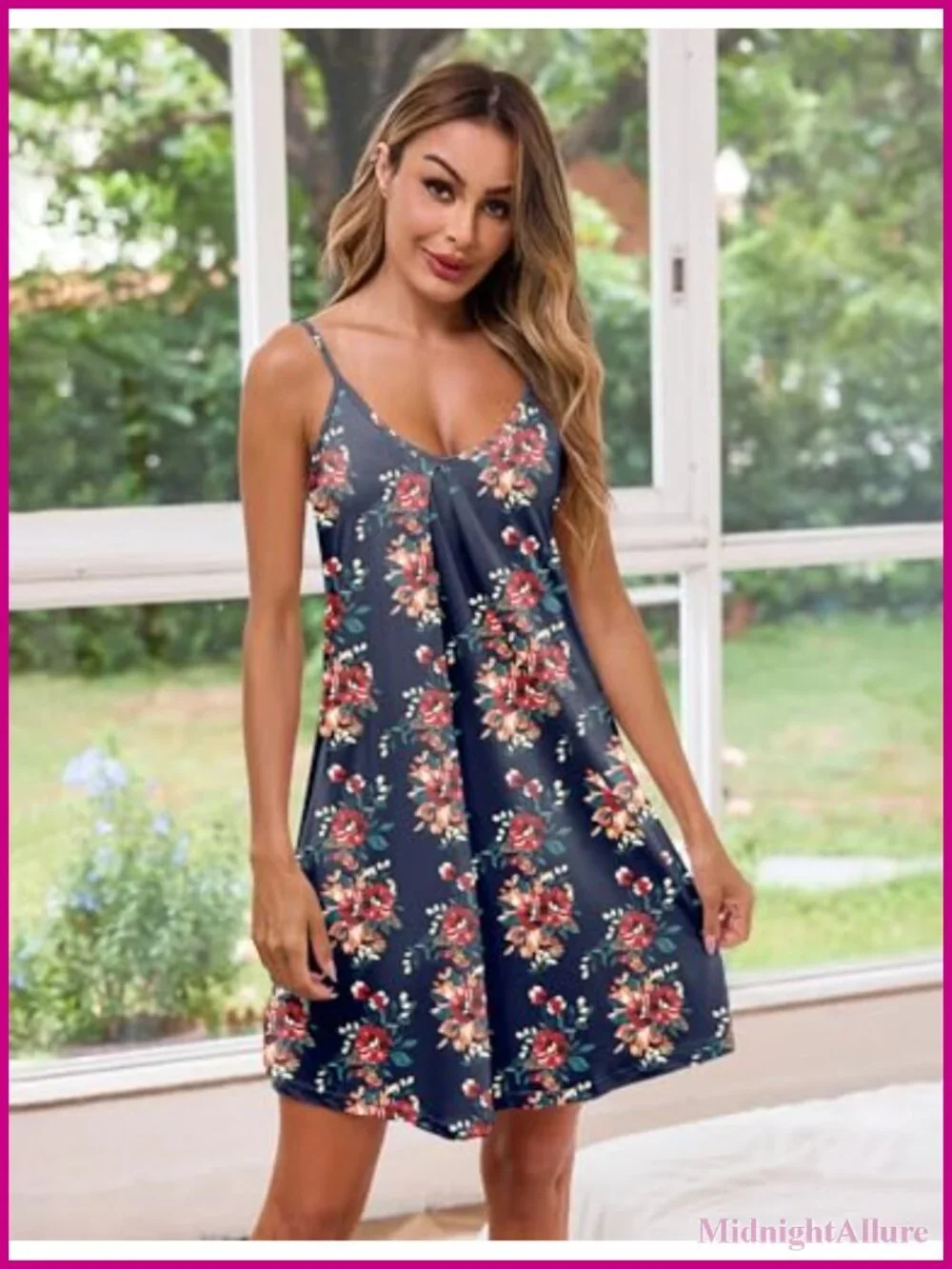 Women's Sleeveless Short Chemise Nightgown with V-Neck Adjustable Spaghetti
